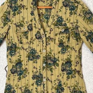 FANG Floral Button-Down Shirt in Mustard and Teal